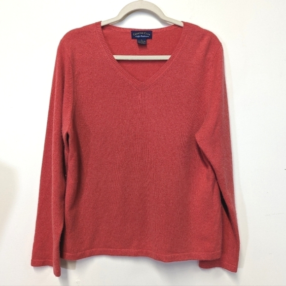 Charter Club Coral Cashmere V Neck Sweater 2 ply XL - Picture 1 of 10